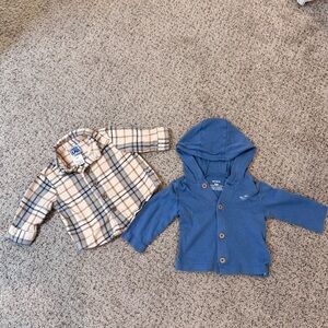 Baby Boy 0–3M Bundle Carter’s Blue Hoodie Plaid Flannel Shirt Cozy Western Rodeo